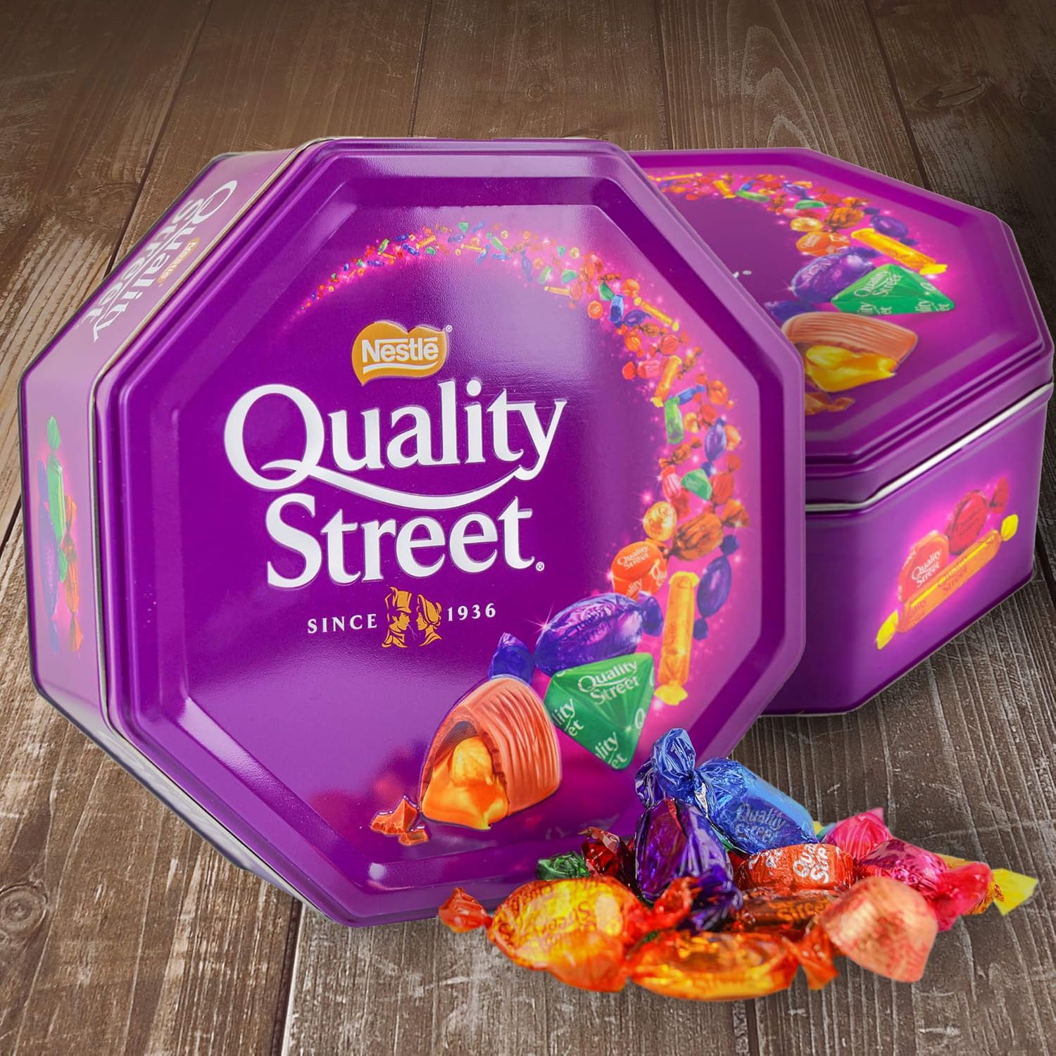 81AEbQNJU+L._SL1500_ Quality Street Nestle, extra-large metal cans of various flavors of chocolate and toffee (2 boxes) - Image 1